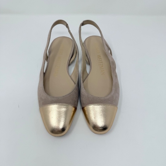 New Stuart Weitzman Sleek Slingback Flat Suede Crushed Metallic Sz 6 - Picture 8 of 11